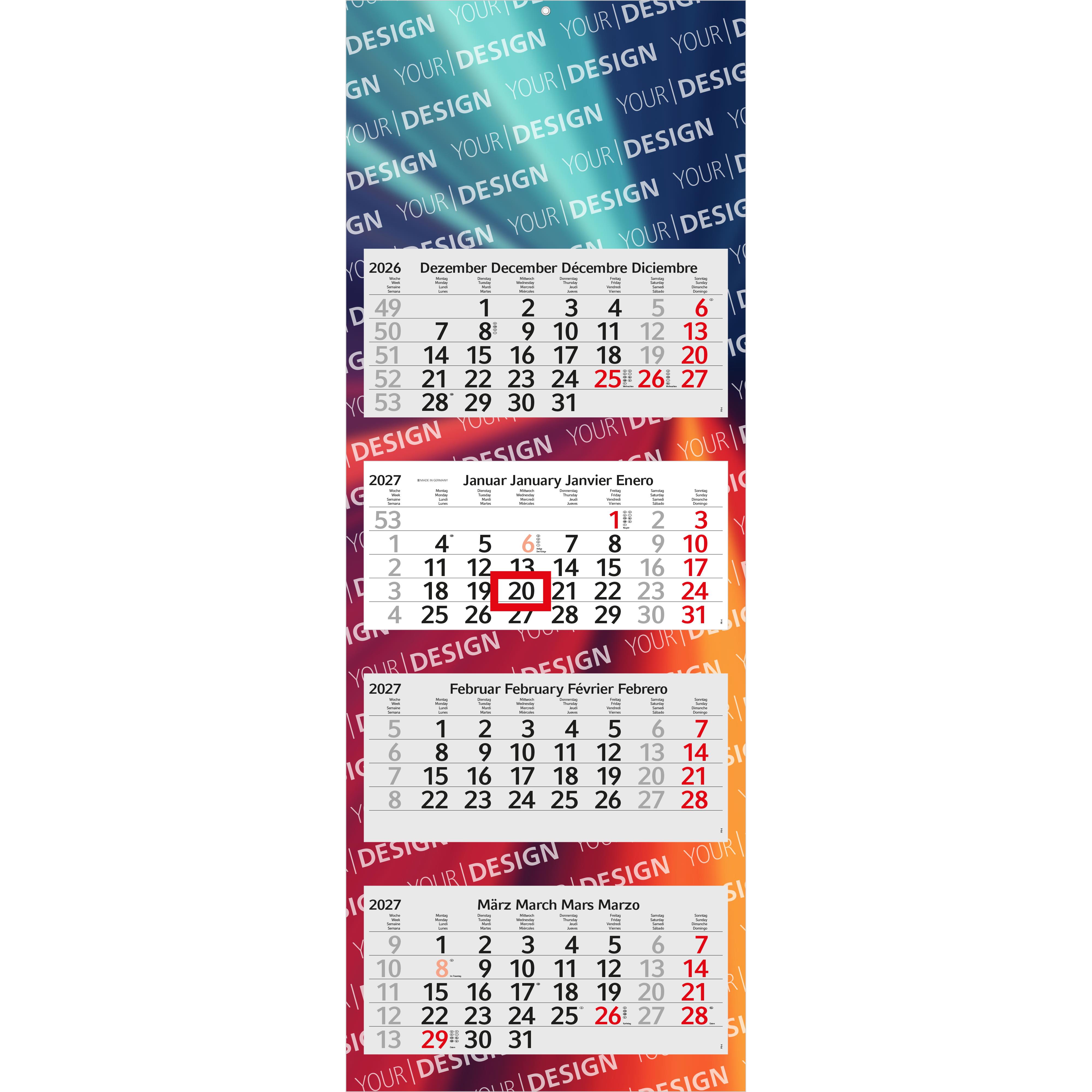 4-Monatskalender Mehrblock Profil 4 Schrift modern