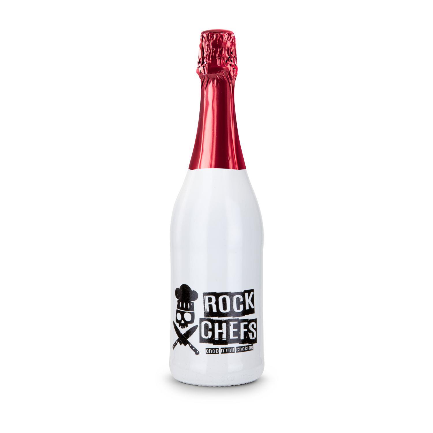 Sekt Cuvée - Flasche weiß-lackiert - Kapsel rot, 0
