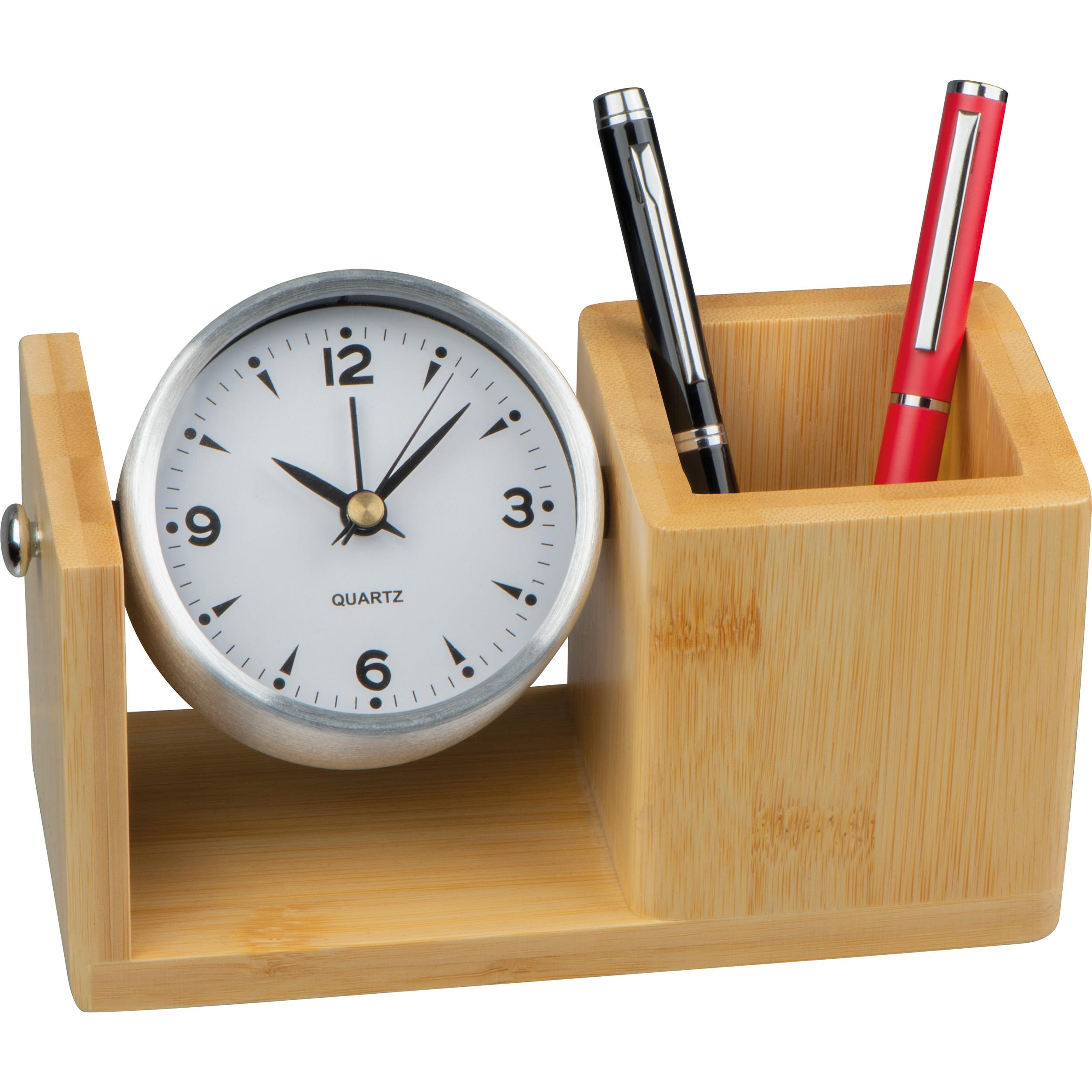 Stiftek�cher aus Bambus mit analoger Uhr VERNON