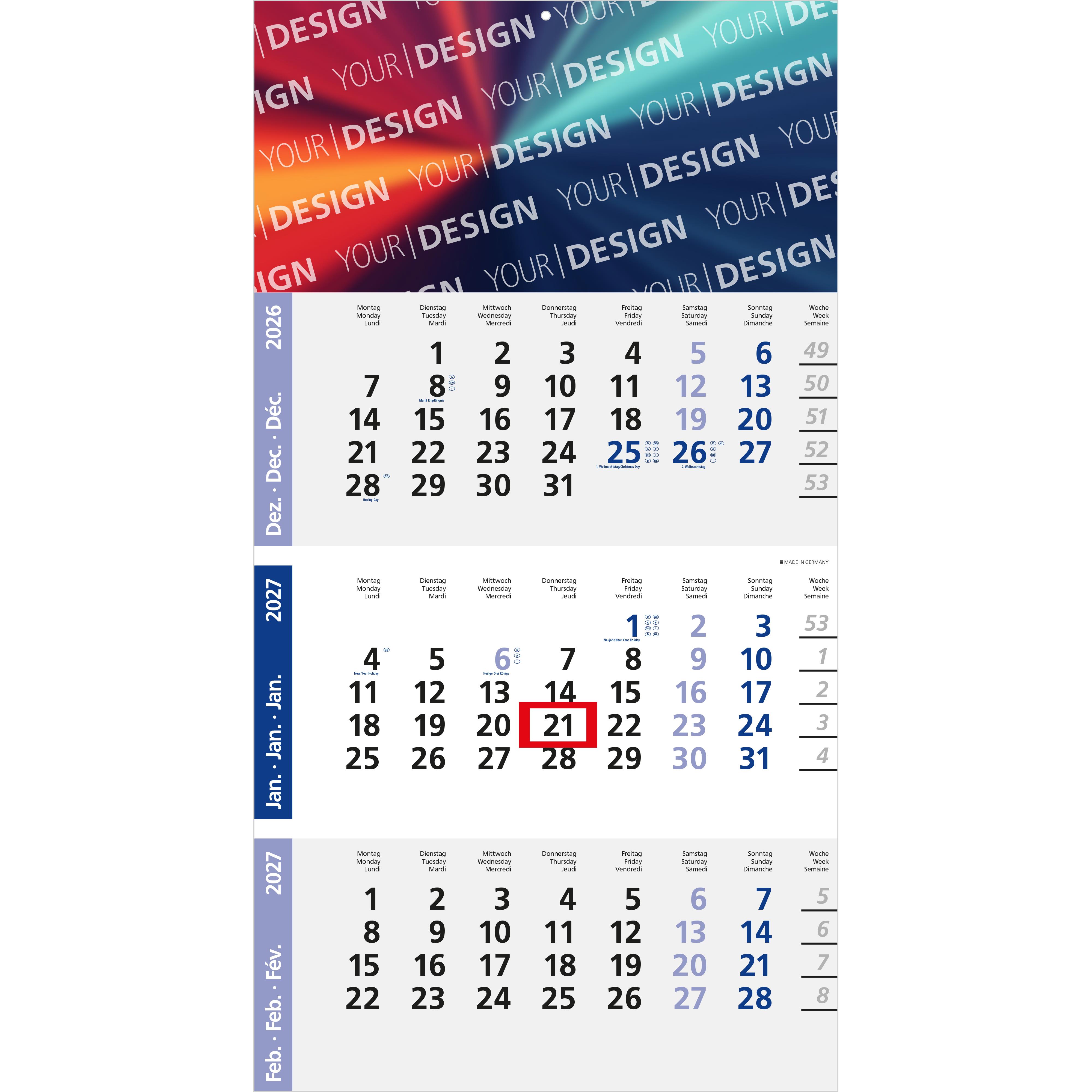 3-Monatskalender Einblatt Logic 3 Post A Design