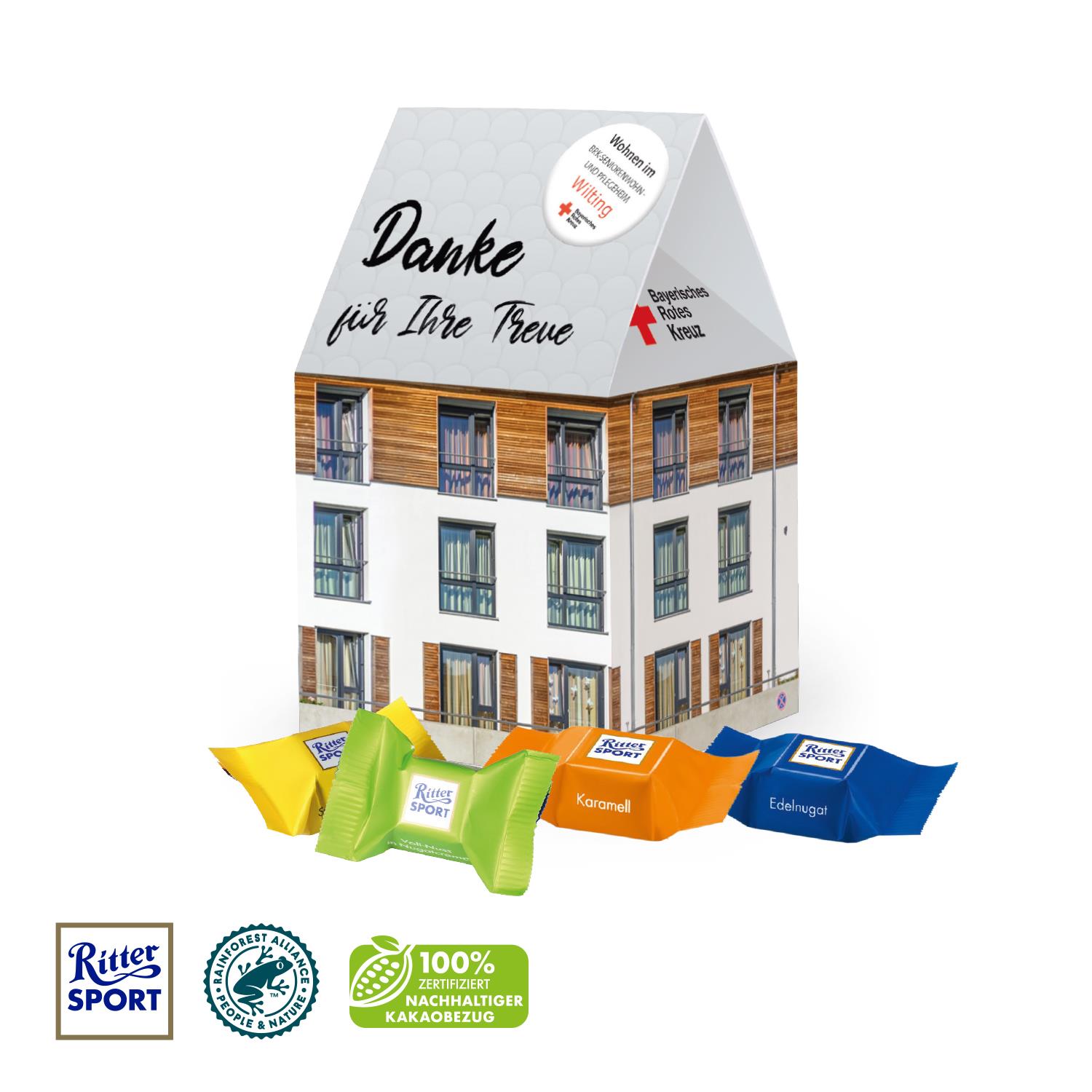 3D Pr�sent �Haus� mit Ritter SPORT Schokow�rfel Ritter